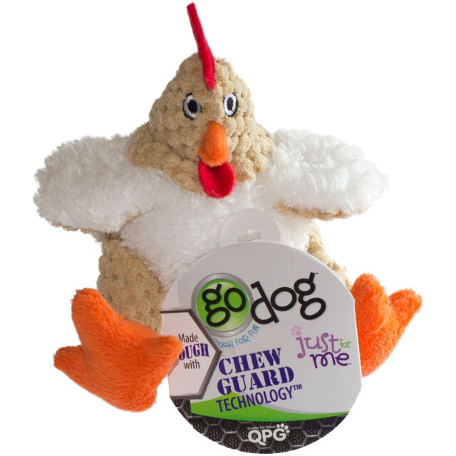 goDog Checkers Just for Me Fat Rooster Squeaky Plush Dog Toy, Chew Guard Technology – White, Mini (B07872SW82)