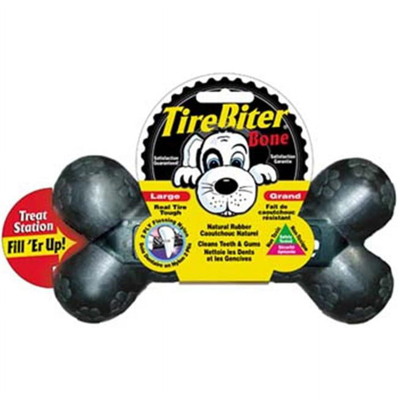 Mammoth Pet Products TireBiter Bone with Treat Station Dog Toy Black 1 Each/LG 7.25 in