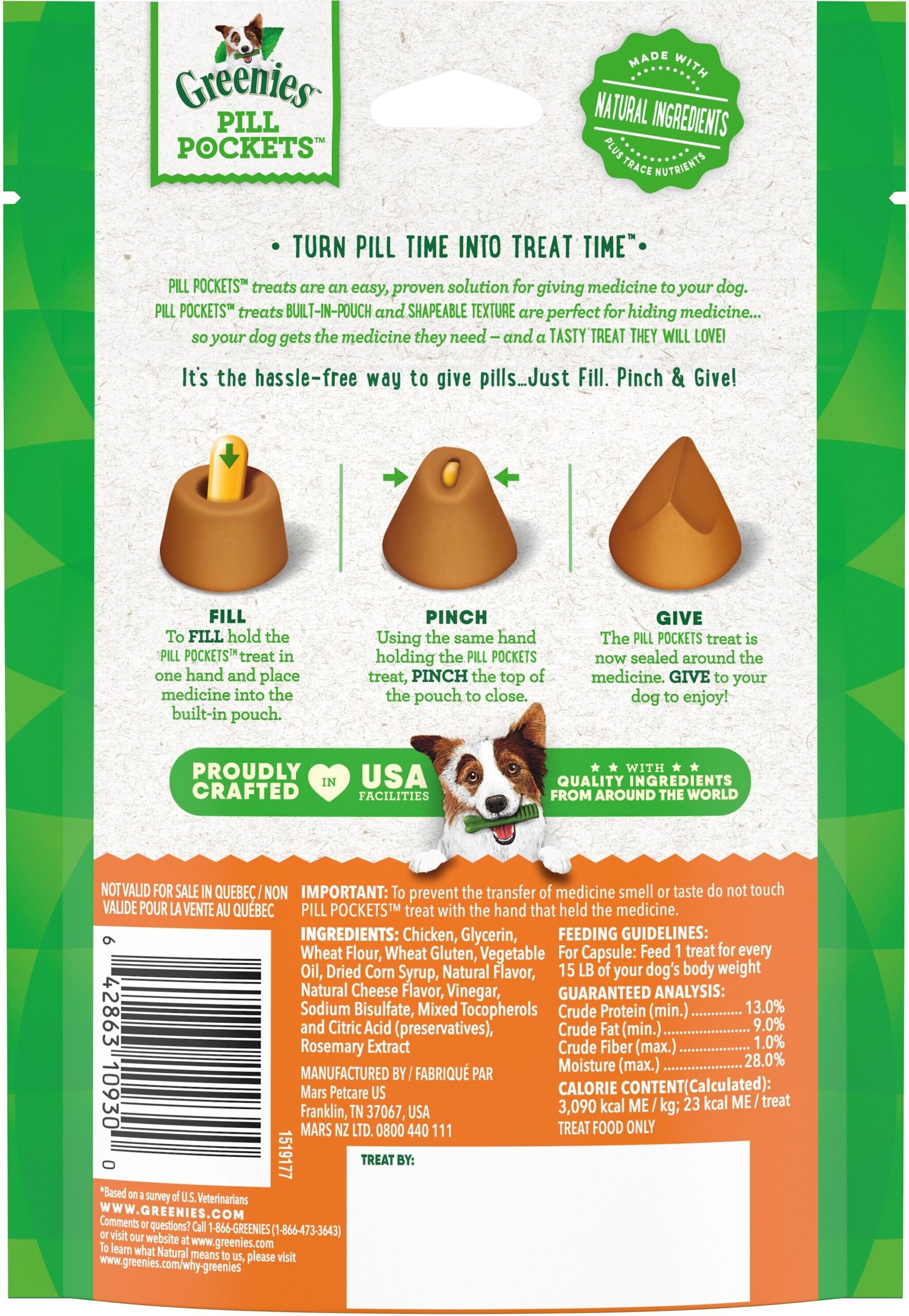 Greenies Pill Pockets Tablet Size Natural Dog Treats Cheese Flavor 3.2 Oz. Pack (30 Treats)