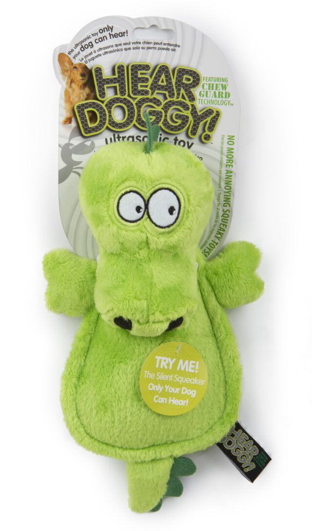 HEAR DOGGY!® Flattie Gator with Chew Guard Technology™ and Silent Squeak Technology™ Plush Dog Toy