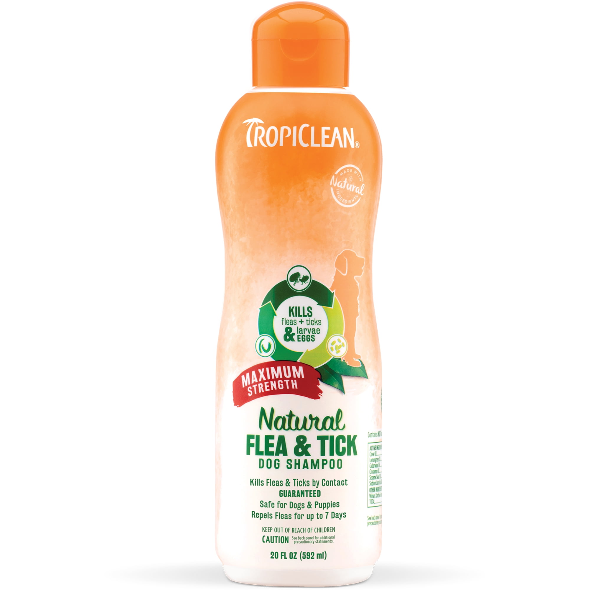 TropiClean Natural* Flea & Tick Maximum Strength Shampoo for Dogs 20oz – Pet-Safe Treatment Kills Fleas Ticks Larvae Eggs by Contact