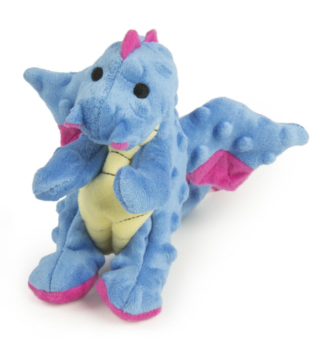 goDog Dragons Squeaky Plush Dog Toy Chew Guard Technology – Periwinkle Small