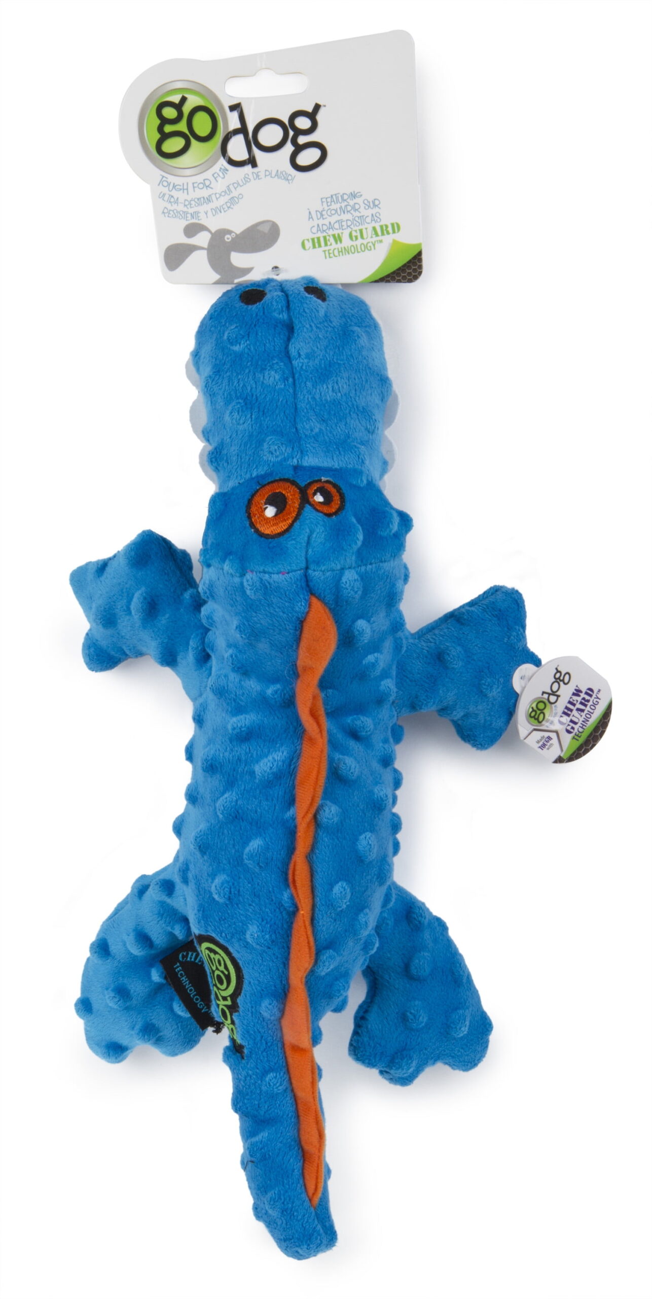 goDog Gator Squeaky Plush Dog Toy Chew Guard Technology – Blue Large