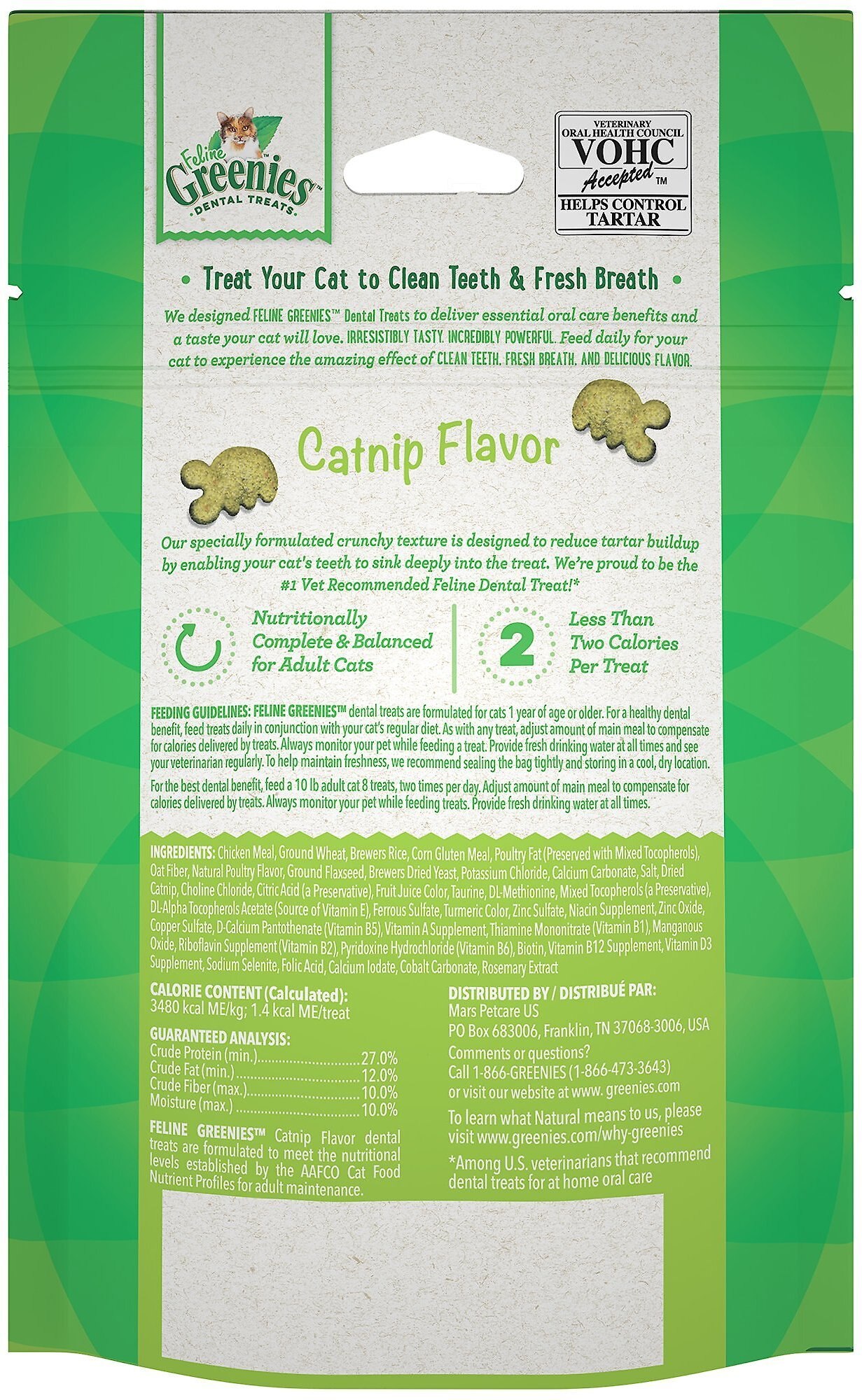 Greenies Catnip Flavor Dental & Crunchy Treat For Cat 2.1 Oz