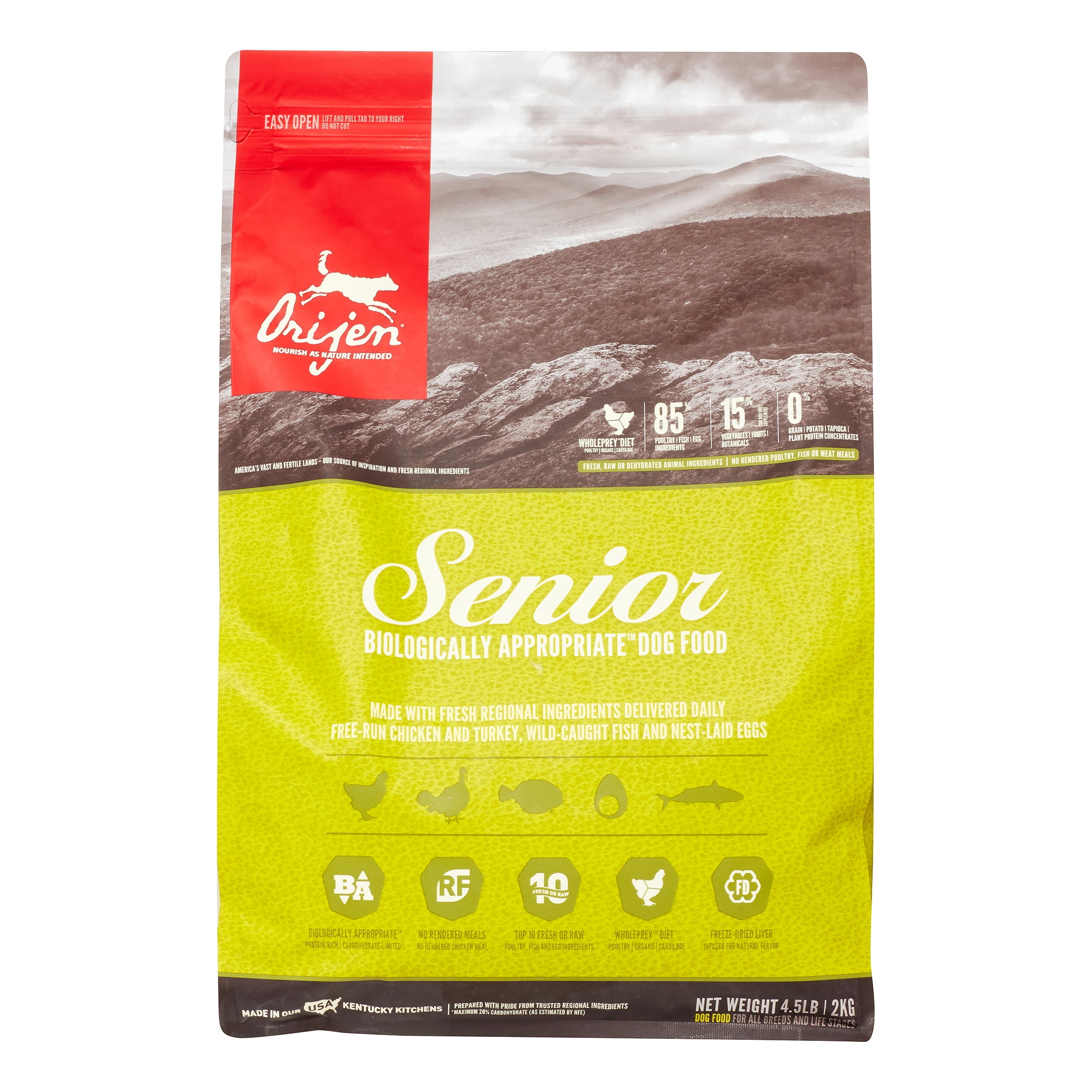 Orijen Senior Biologically Appropriate Grain-Free Chicken Turkey & Fish Senior Dry Dog Food