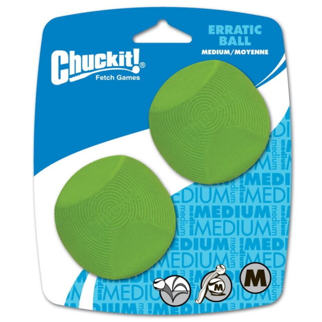 Chuckit! Erratic Rubber Ball Fetch Dog Toy Medium (2.5 ) for Medium Dogs 20-60 lb Pack of 2 Green