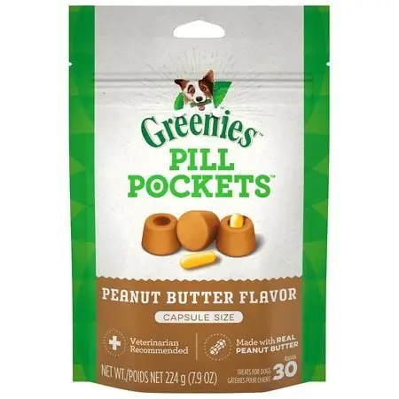 Greenies Chewy Dog Pill Pockets Peanut Butter Capsule Size Dog Treats – 7.9oz