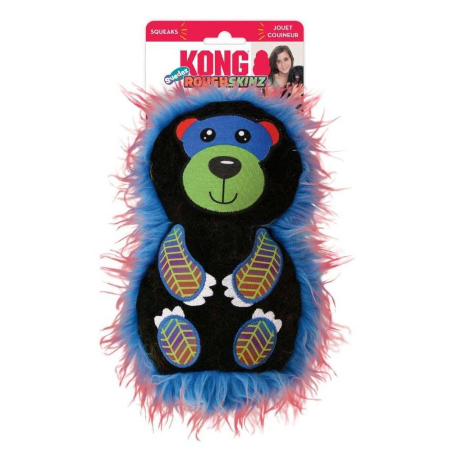 KONG Roughskinz Suedez Bear Squeaker Dog Toy Black Medium