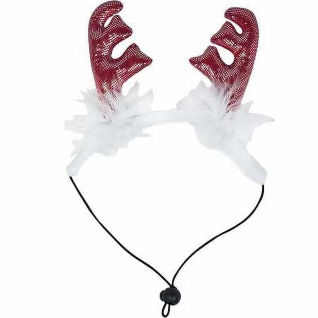 Outward Hound Christmas Holiday Antler Headband with Sparkle Feathers