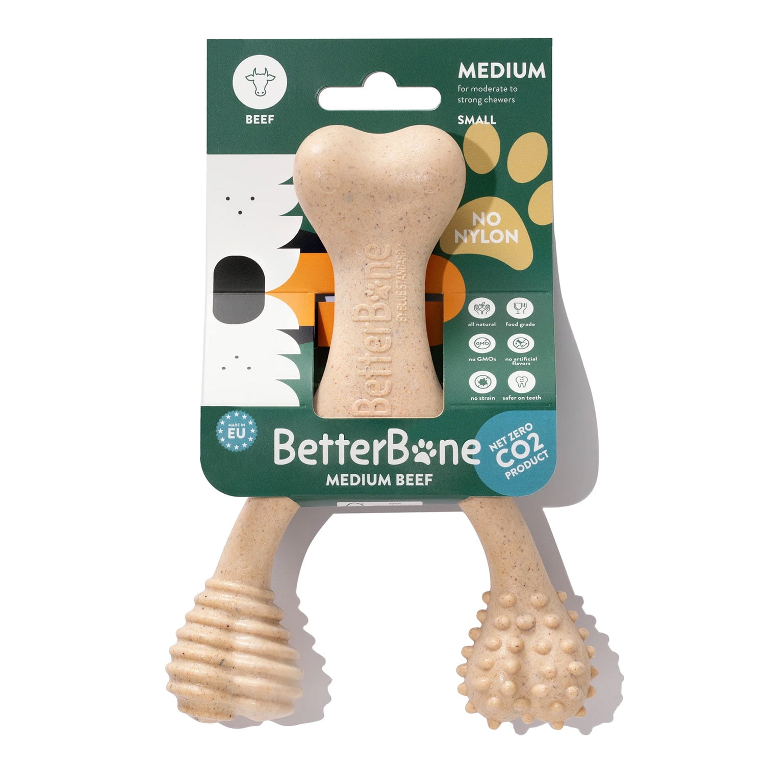 BetterBone Medium Density Beef Dog Bone Toy – S: Beige, Cellulose, 0.271 lbs, Adult Small Breed