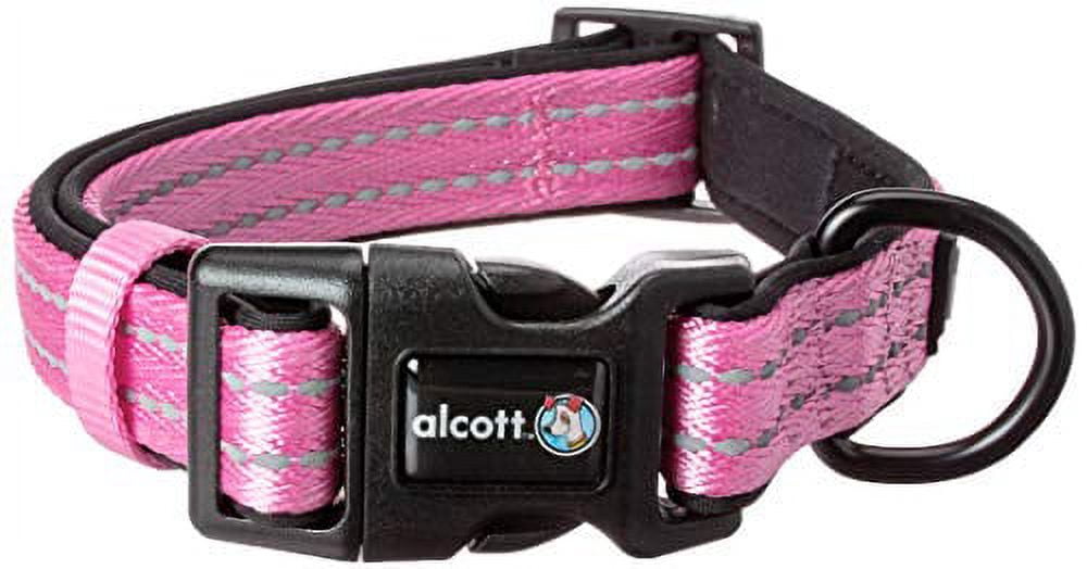 Alcott Adventure Dog Collar with Reflective Stitching & Neoprene Padding Medium Pink