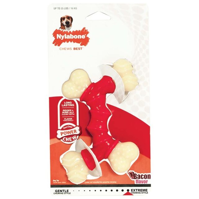 Nylabone Dura Chew Double Bone Bacon Flavor Chew Toy Wolf Size – for 35 lb Dogs