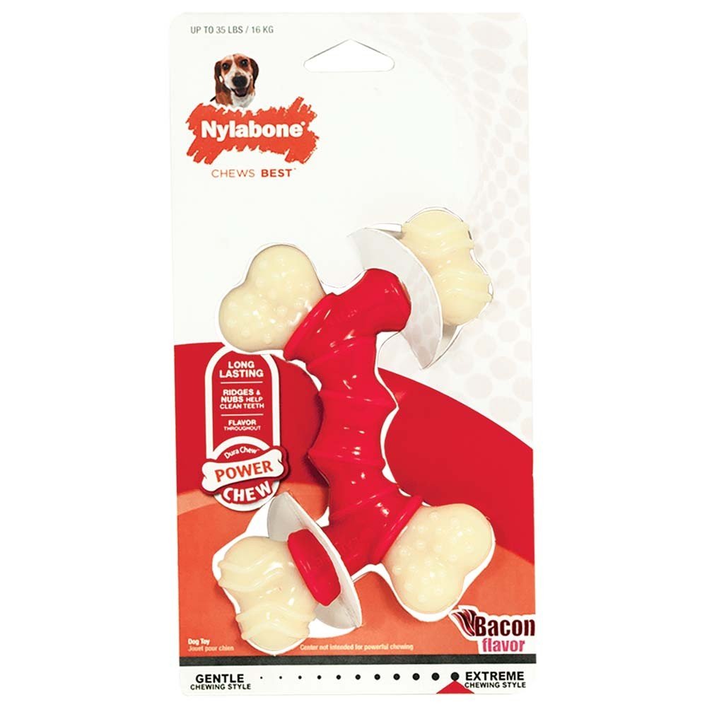 Nylabone Dura Chew Double Bone Bacon Flavor Chew Toy Wolf Size – for 35 lb Dogs
