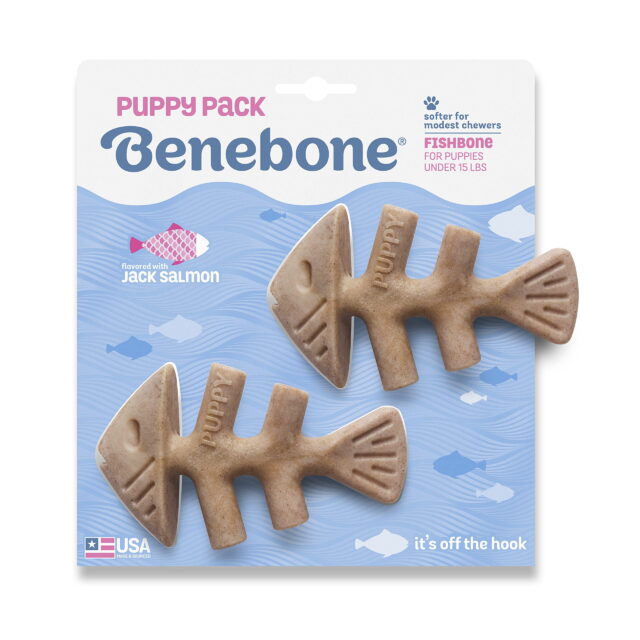 Benebone Puppy Fishbone Dog Chew Toys Softer for Modest Chewers Made in USA