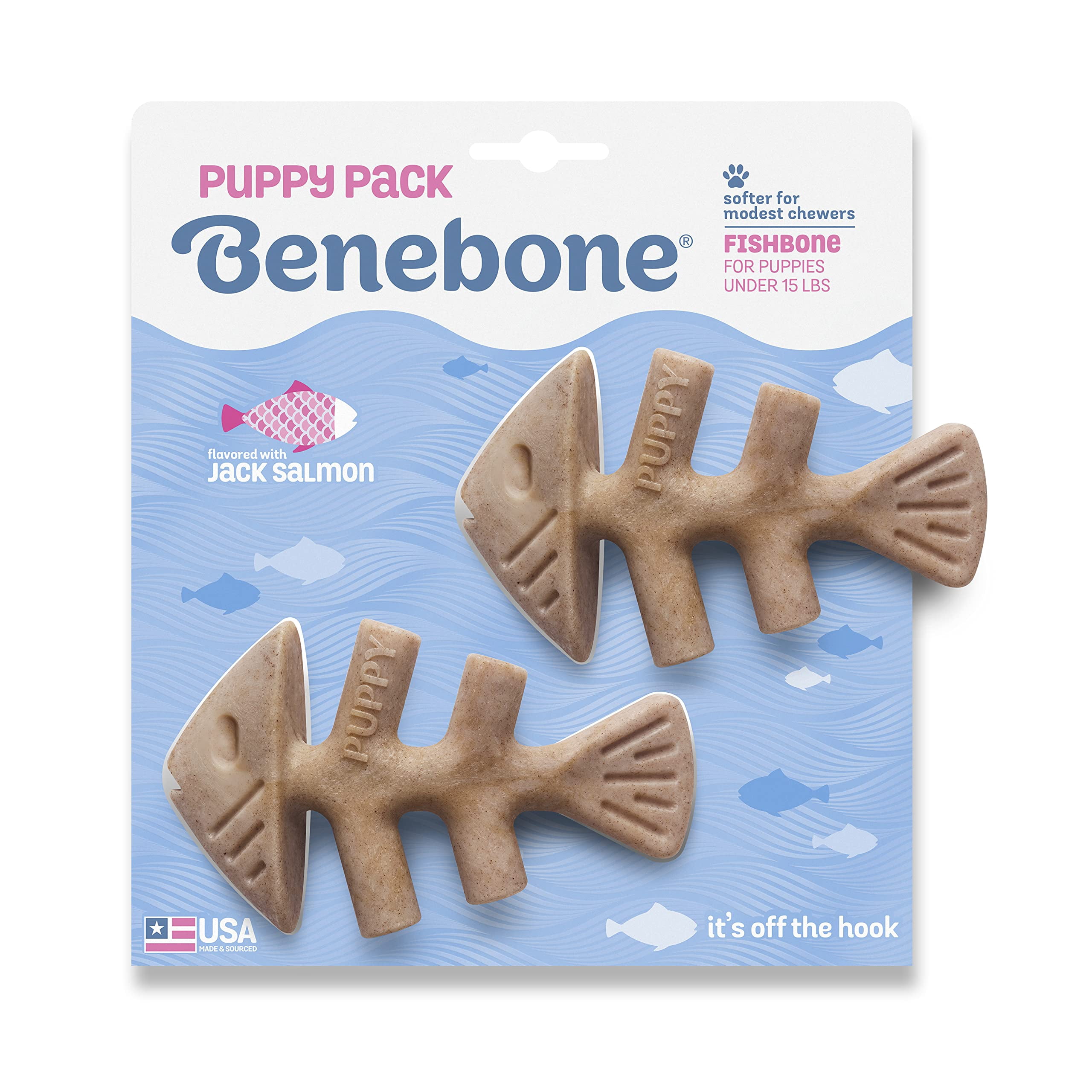 Benebone Puppy Fishbone Dog Chew Toys Softer for Modest Chewers Made in USA