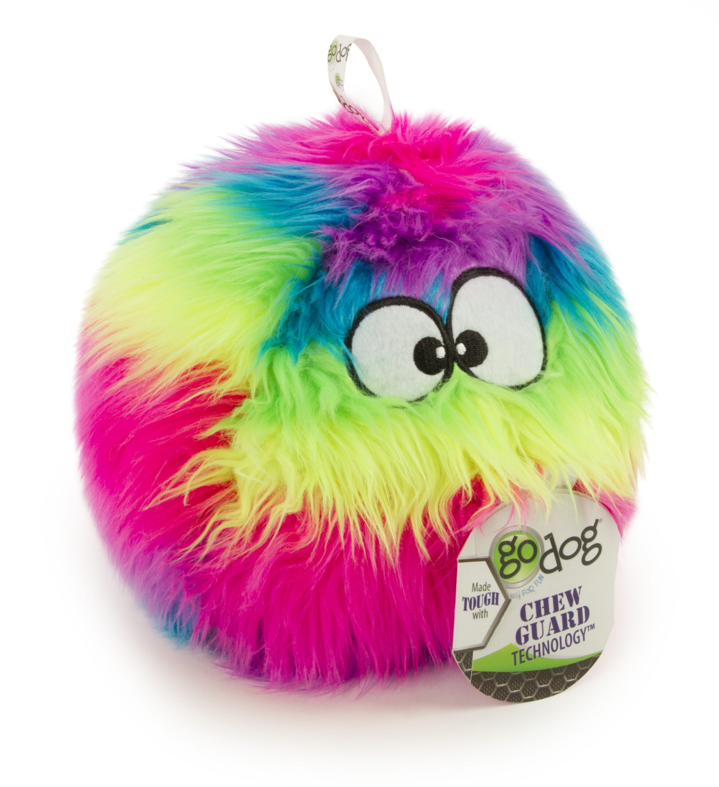 goDog furballz with Chew Guard Technology Durable Plush Squeaker Dog Toy Rainbow Large