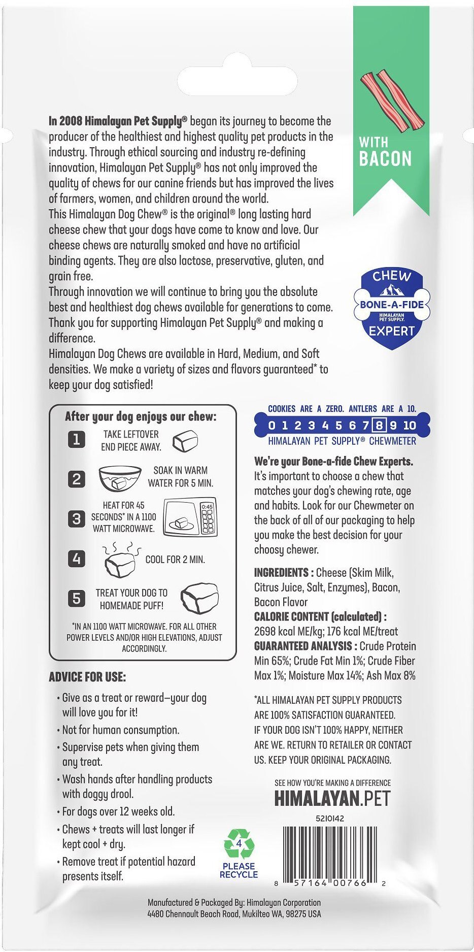 Himalayan Pet Supply Bacon Dog Chew - Small - back of package