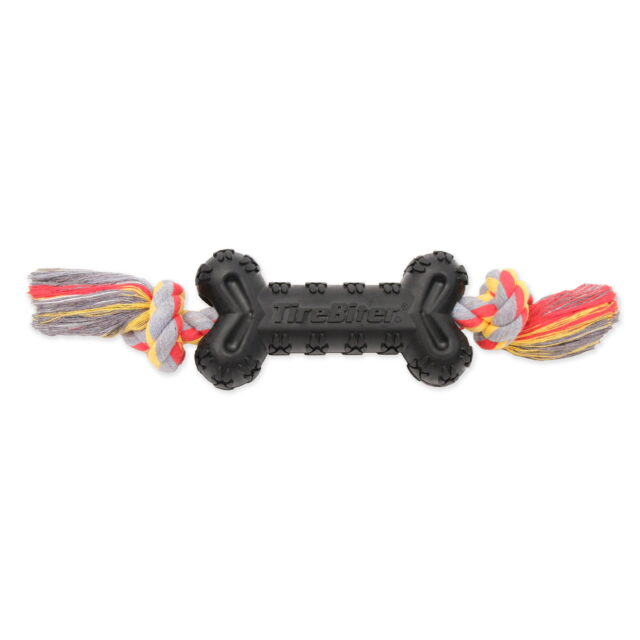 Mammoth TireBiter Advanced Bone Rubber Dog Toy w/Cottonblend Assorted Color Rope Large 7.25