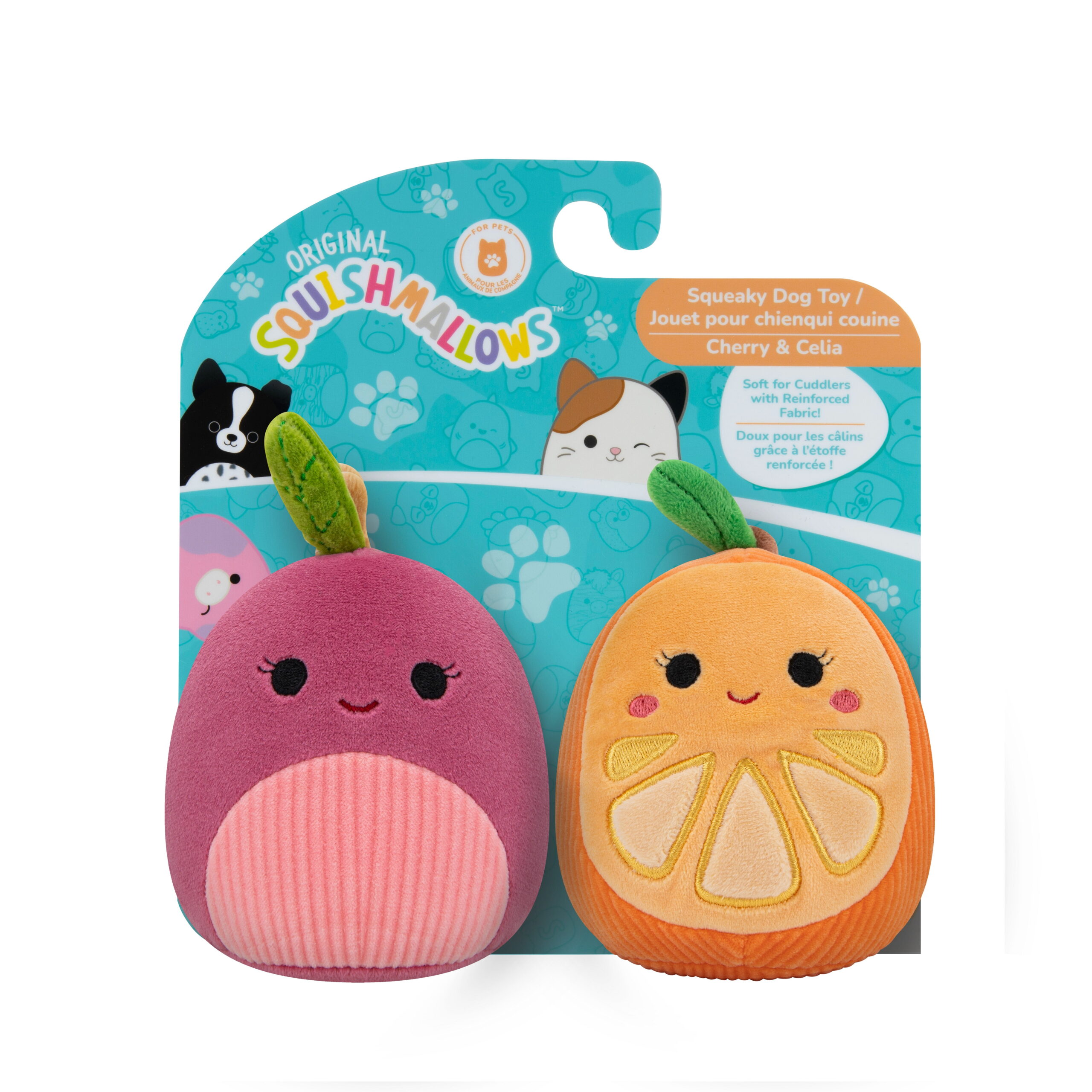 JPT – Squishmallows 3.5 Two-Pack Squeaky Plush Dog Toy (Fruit- Cherry & Celia)