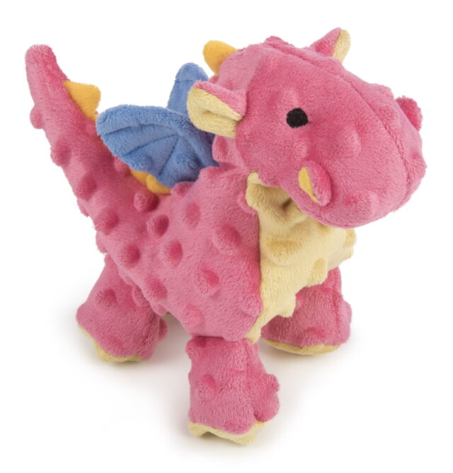 goDog® Dragons™ with Chew Guard Technology™ Durable Plush Squeaker Dog Toy Small Coral