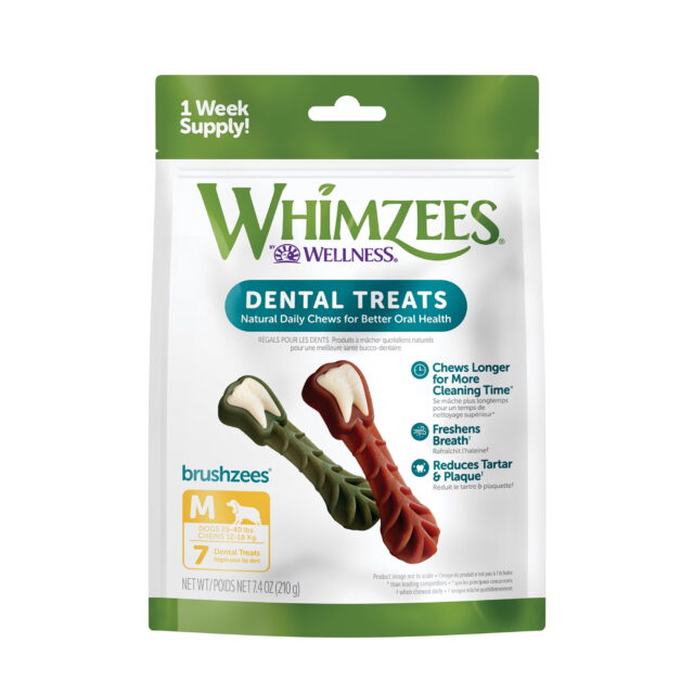 WHIMZEES by Wellness Brushzees Medium Dental Vegetable Flavor Dog Treats – 7.4oz