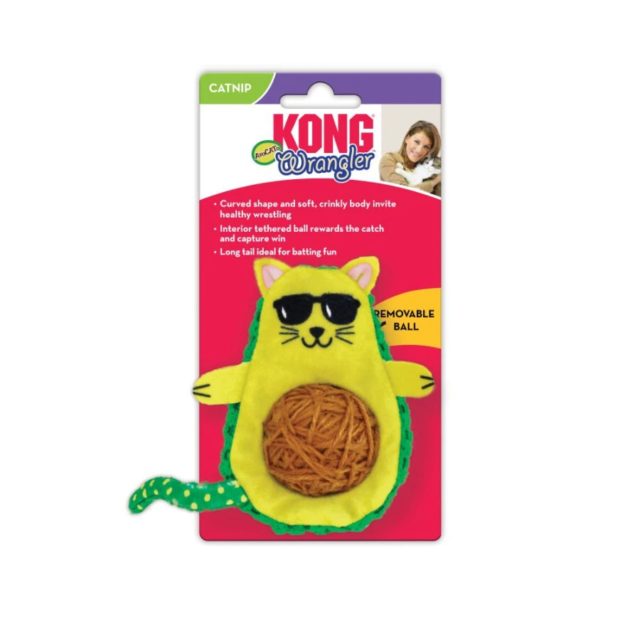 KONG Wrangler AvoCATo Cat Food Shaped Toy: Occupy & Pounce, All Breed Sizes, Catnip