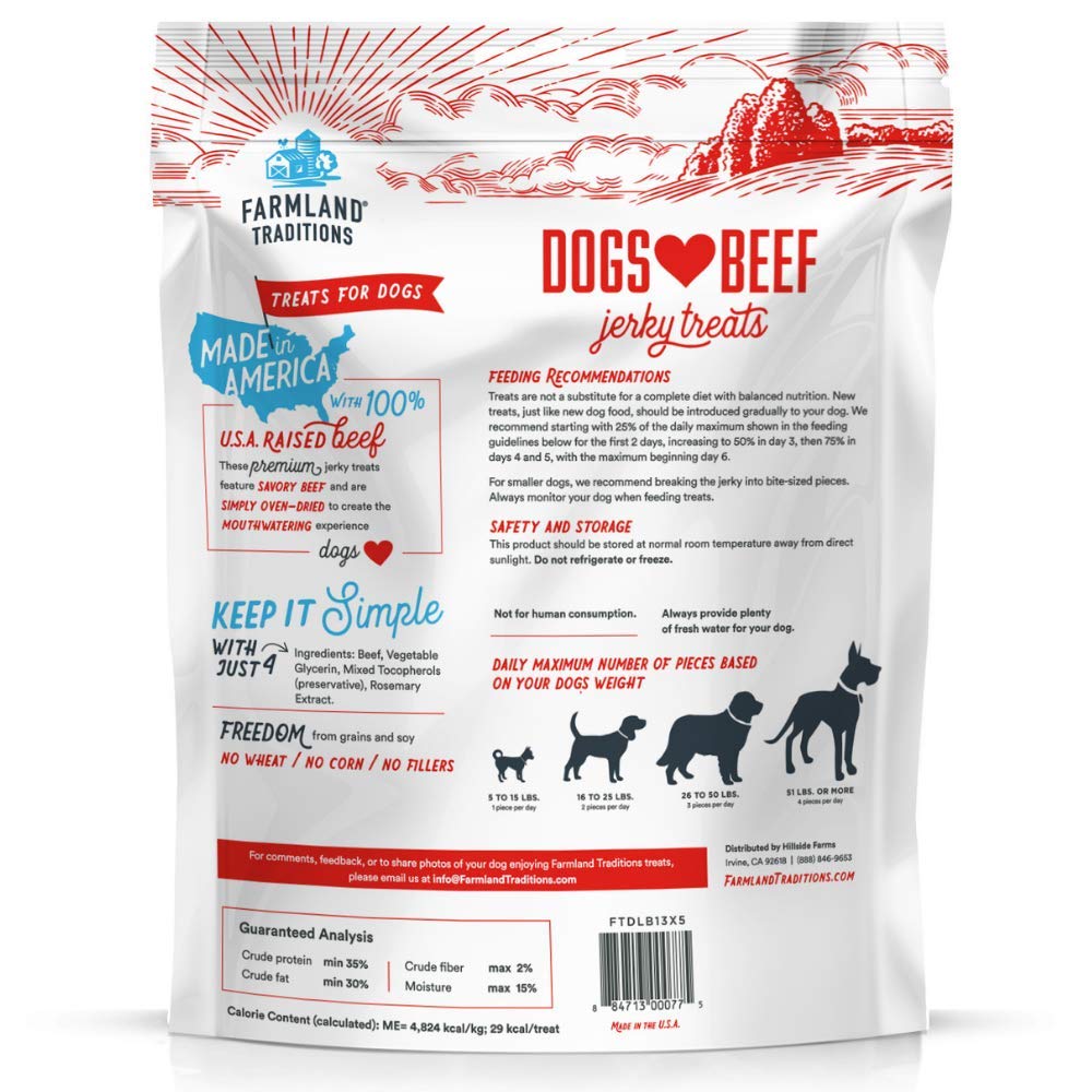Farmland Traditions Dogs Love Beef Jerky Treats - back of package