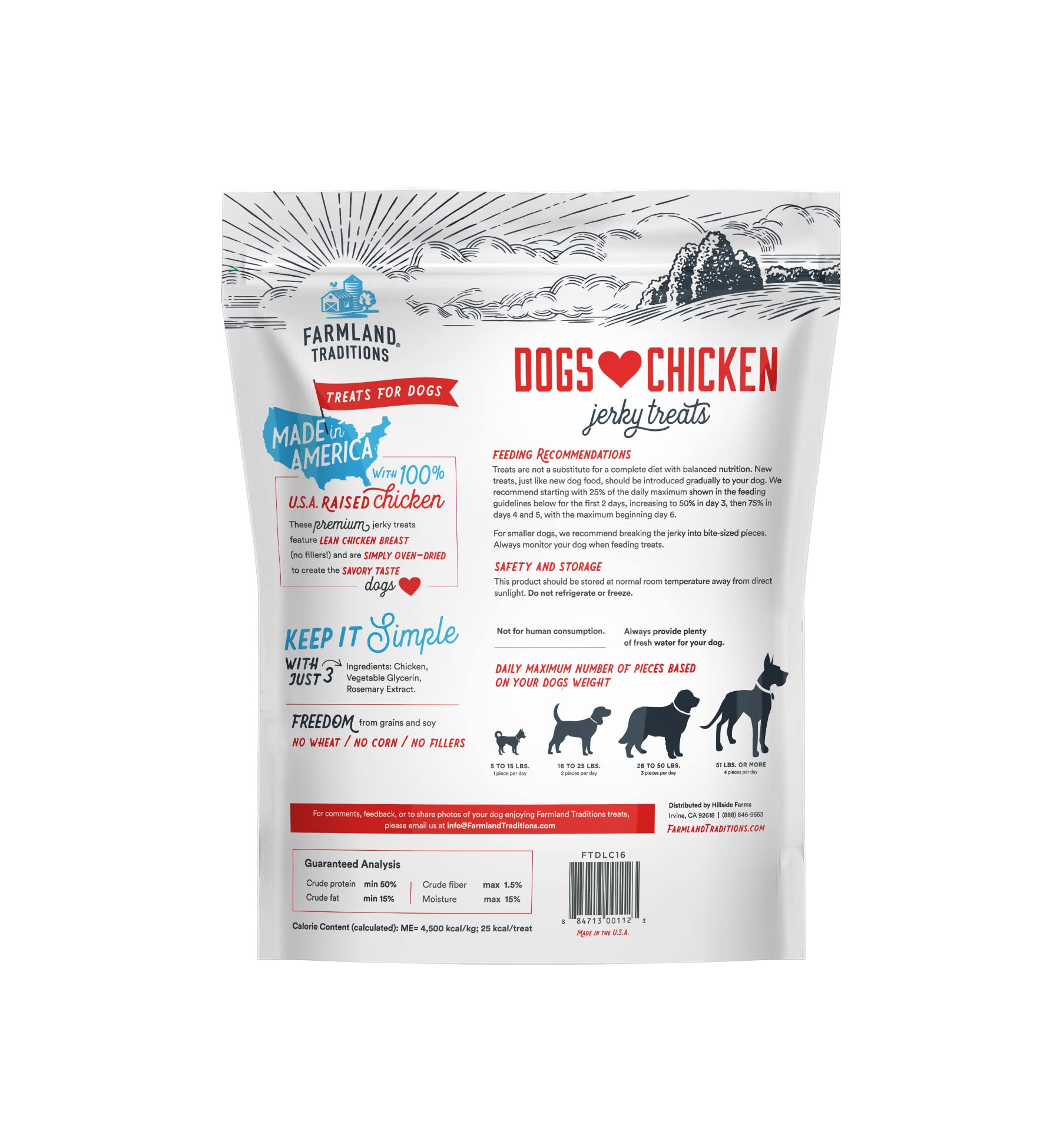 Farmland Traditions Dogs Love Chicken Jerky Treats - back of package
