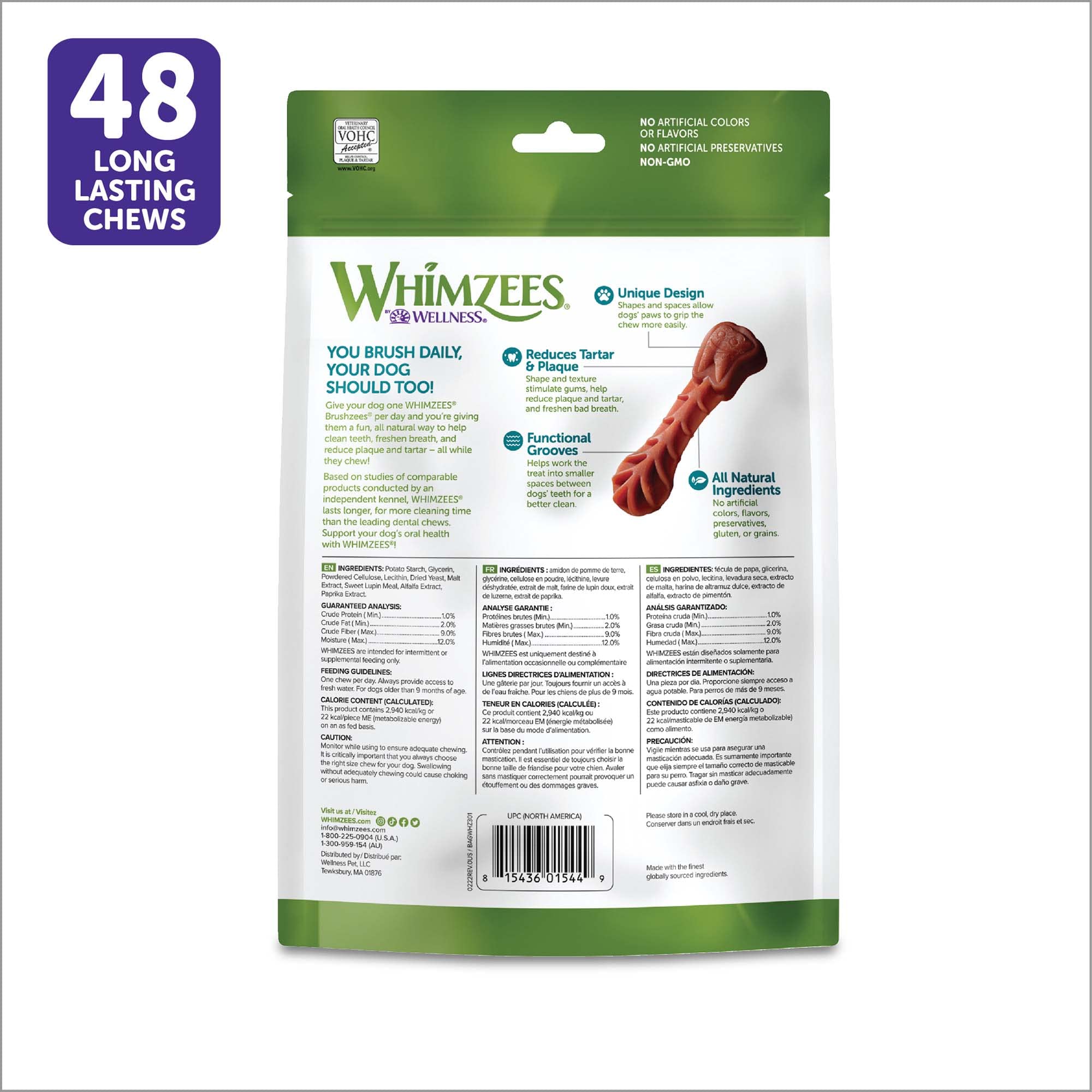 WHIMZEES by Wellness Brushzees Medium Dental Dog Treats - back of package