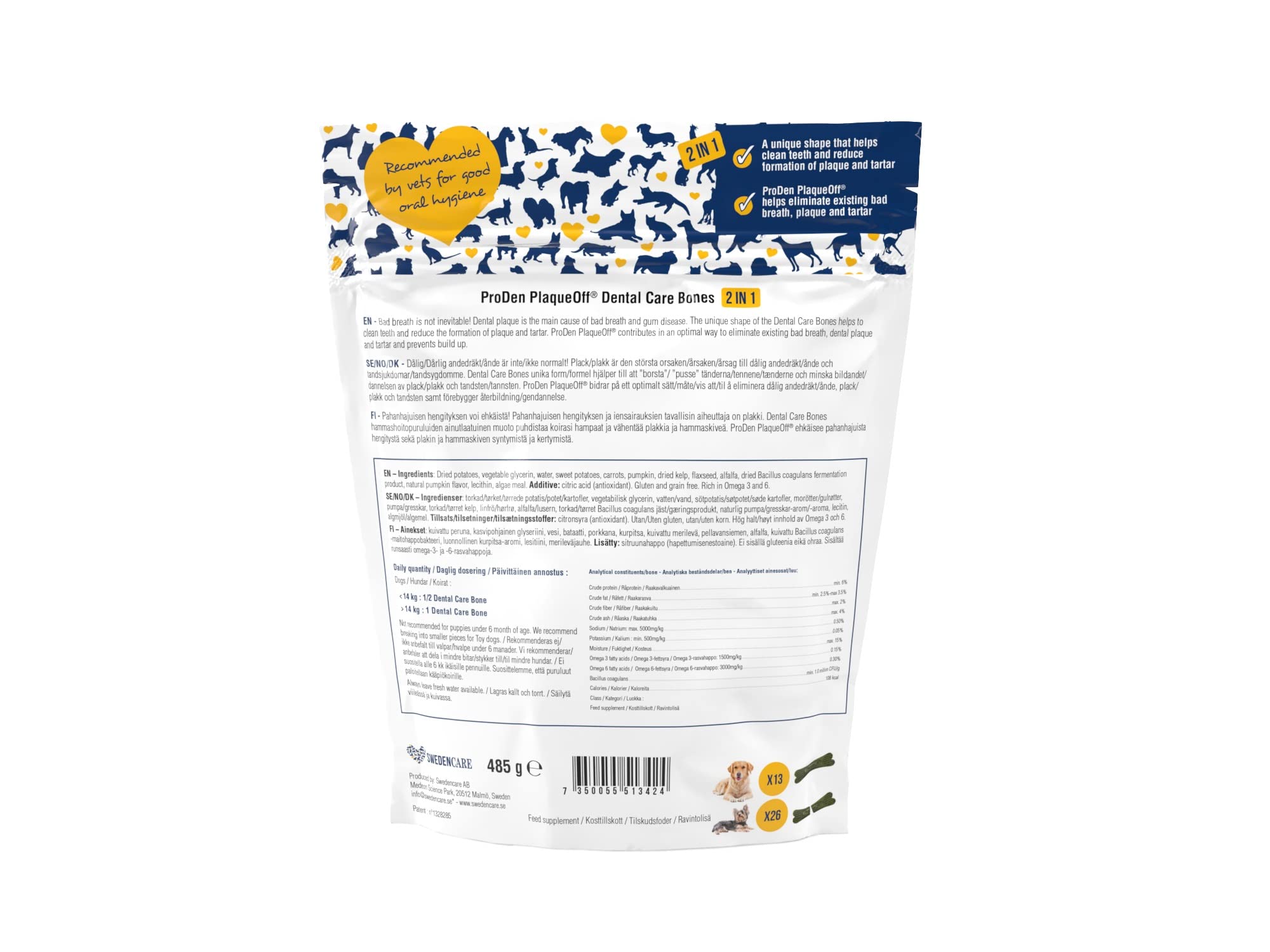 ProDen PlaqueOff System Dental Care Bones Veggie 17 oz - back of package