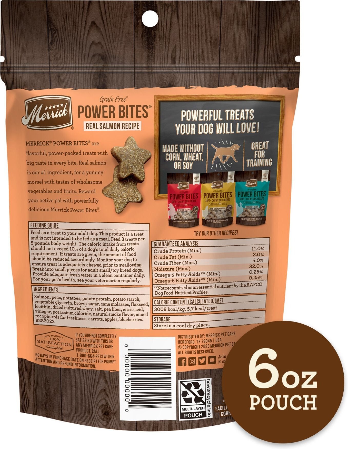 Merrick Power Bites Soft & Chewy Dog Training Treats with Real Natural Salmon 6 oz Pouch