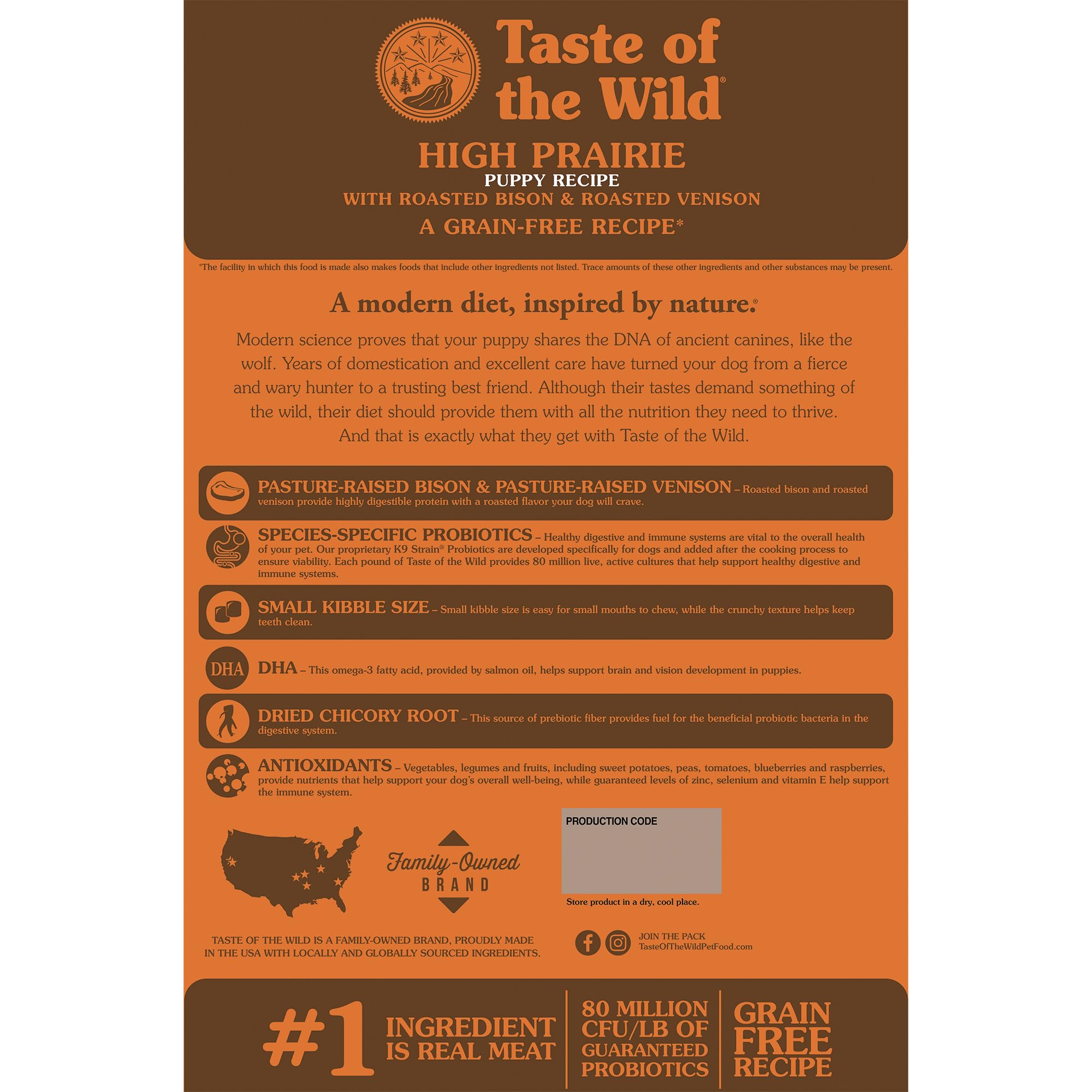 Taste of the Wild High Prairie Canine Grain-Free Recipe with Roasted Bison and Venison Dry Dog Food for Puppies, Made with High Protein from Real Meat and Guaranteed Nutrients and Probiotics
