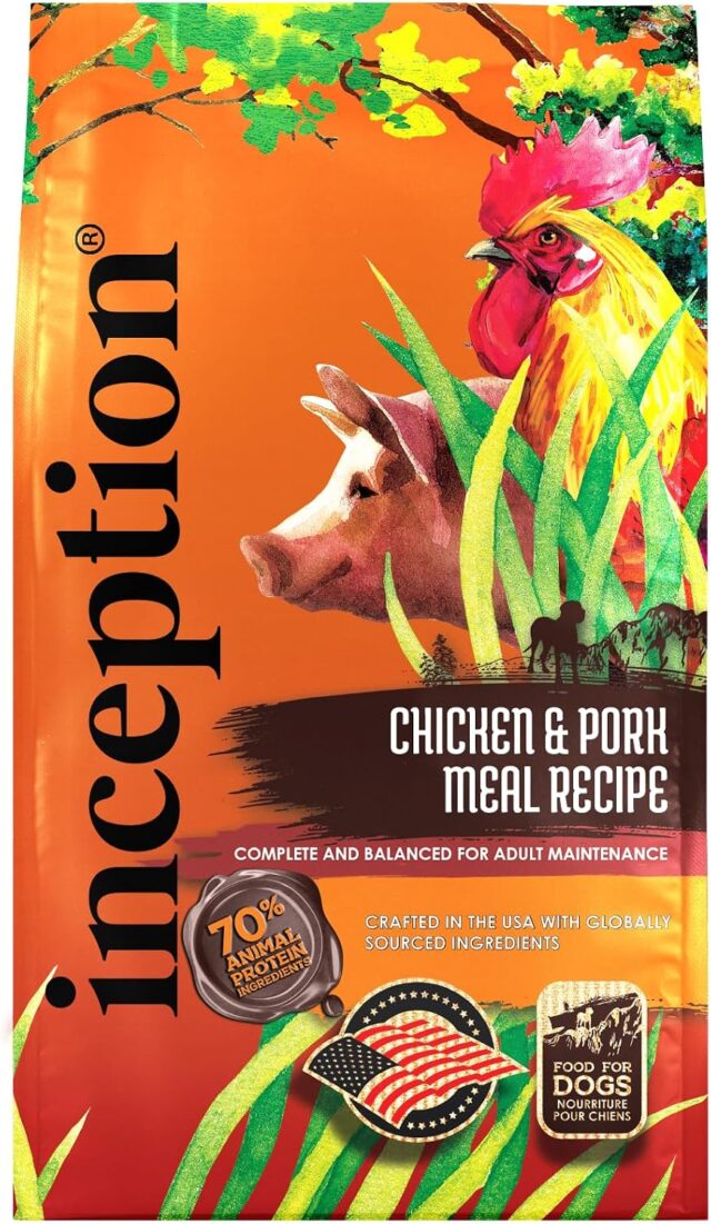 inception dry dog food chicken & pork meal recipe – complete and balanced dog food – legume free meat first dry dog food – 27 lb. bag