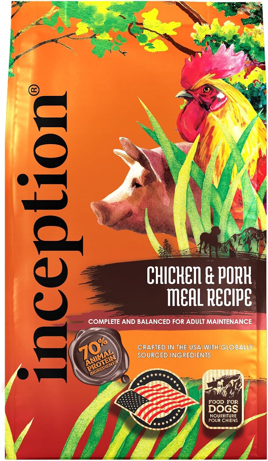 inception dry dog food chicken & pork meal recipe – complete and balanced dog food – legume free meat first dry dog food – 27 lb. bag