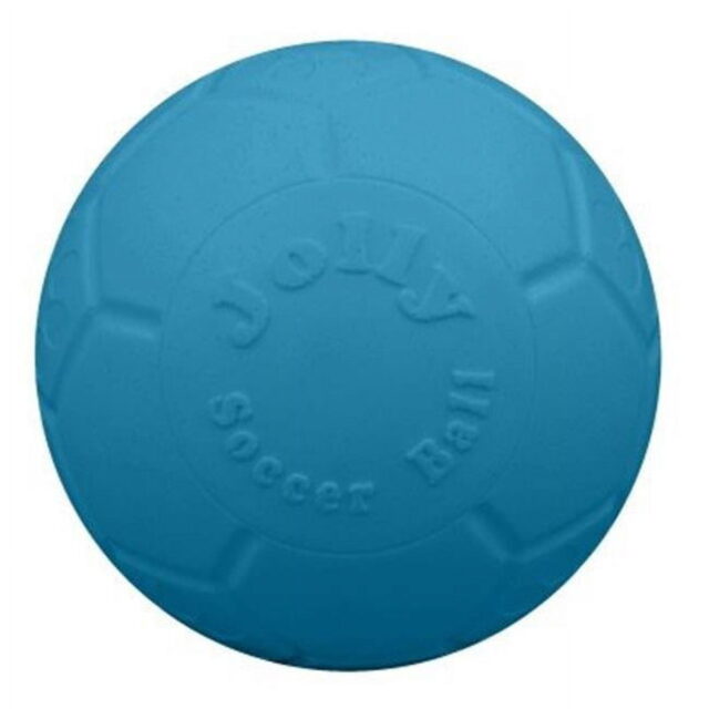 Jolly Pets Soccer Ball Blue 8 inch Unscented Rubber Chew Toy for Dogs