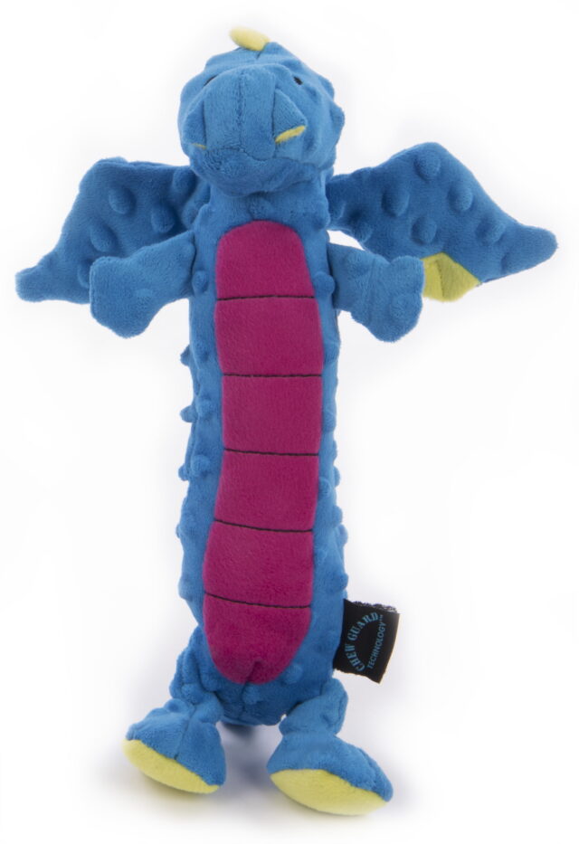 goDog Dragons Skinny with Chew Guard Technology Durable Plush Squeaker Dog Toy Large Blue