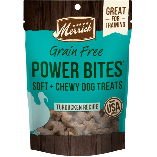 Merrick Power Bites Soft Dog Training Treats with Grain-Free Turducken Recipe Bites 6 oz Pouch
