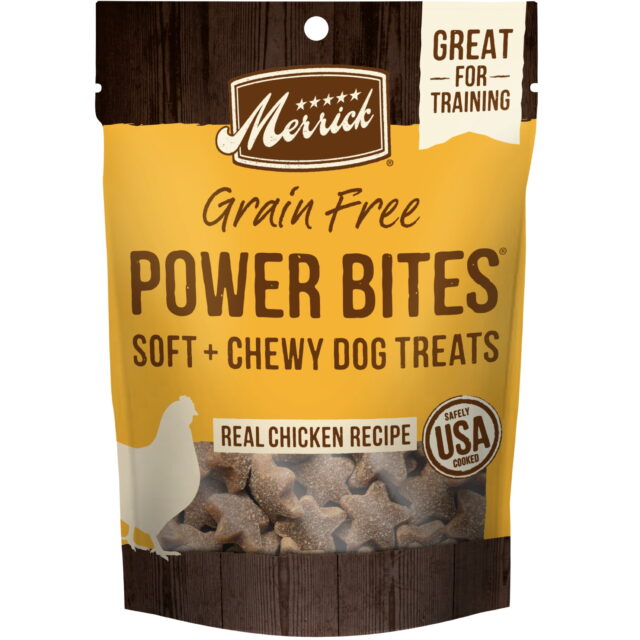 Merrick Power Bites Natural Soft And Chewy Real Meat Dog Treats Grain Free Snack With Real Chicken Recipe 6 oz. Bag