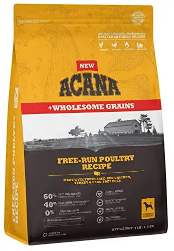 ACANA Wholesome Grains Dry Dog Food Free Run Poultry and Grains Chicken & Turkey Cage-Free Eggs Gluten Free 4lb