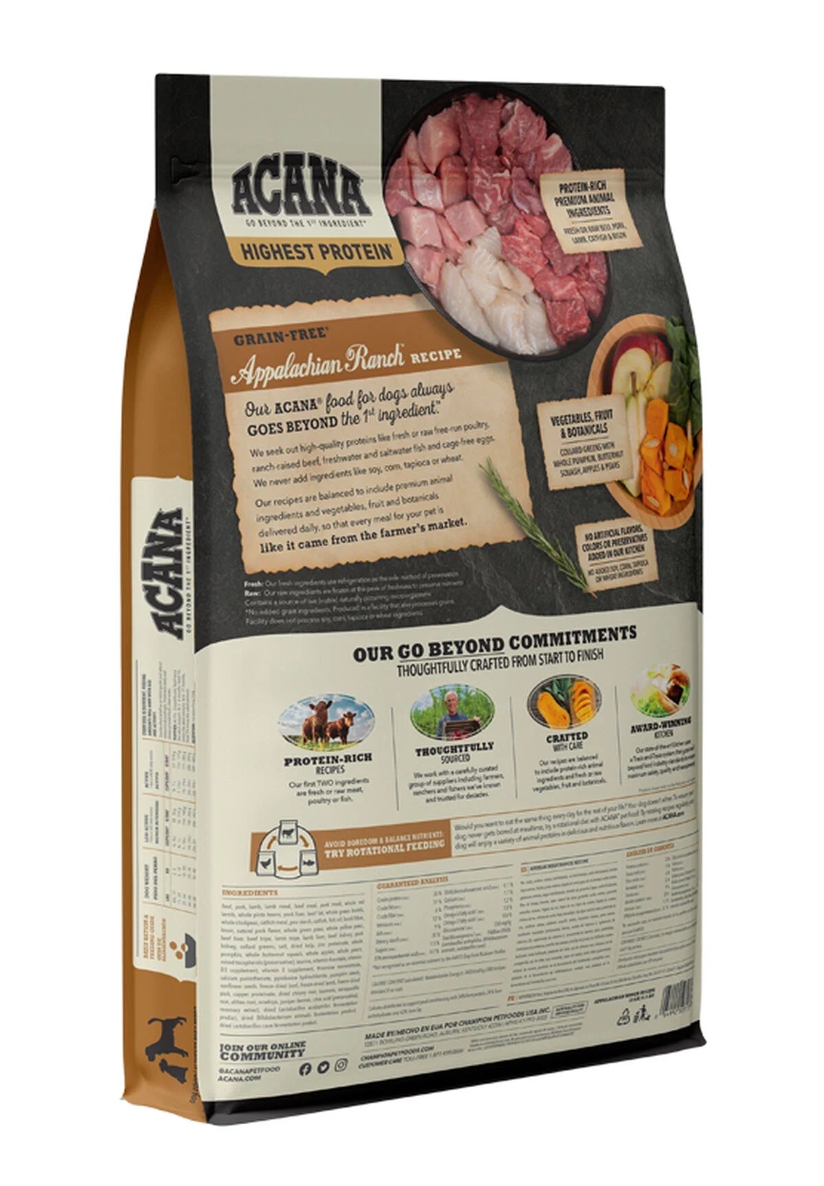 Acana Appalachian Ranch Grain-Free Red Meat & Catfish Dry Dog Food - back of bag