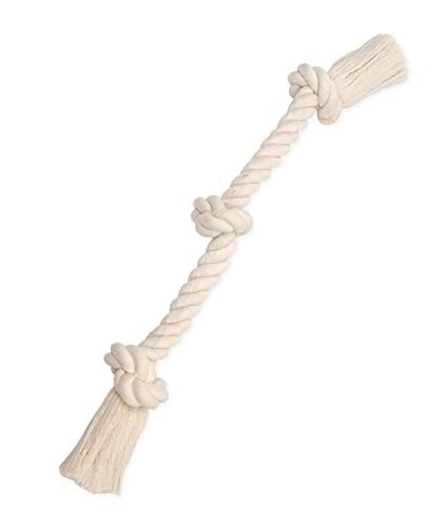 Flossy Chews 3 Knot Tug Toy Rope for Dogs – White- Medium- 20