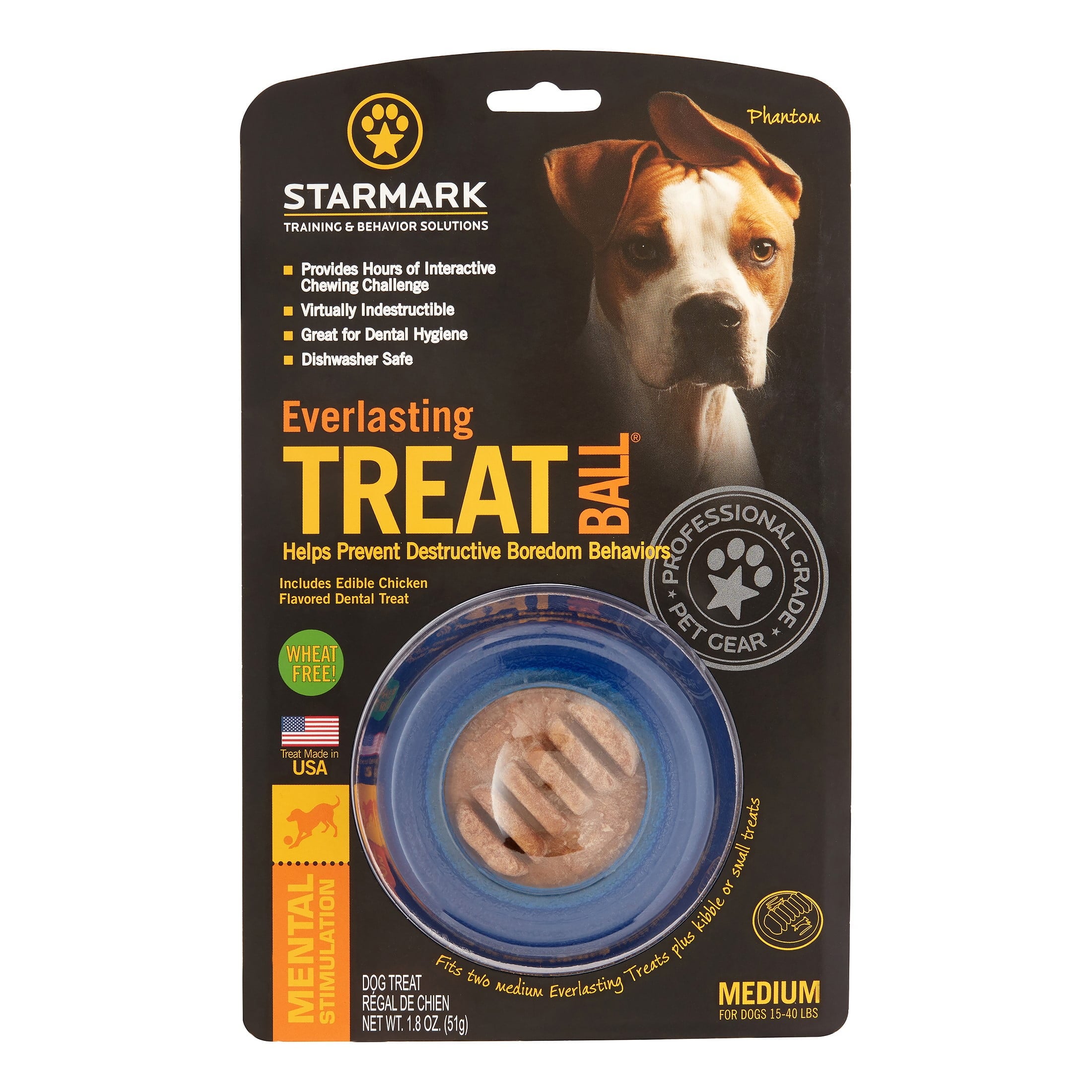 StarMark Everlasting Treat Ball with Dental Dog Toy Medium Blue
