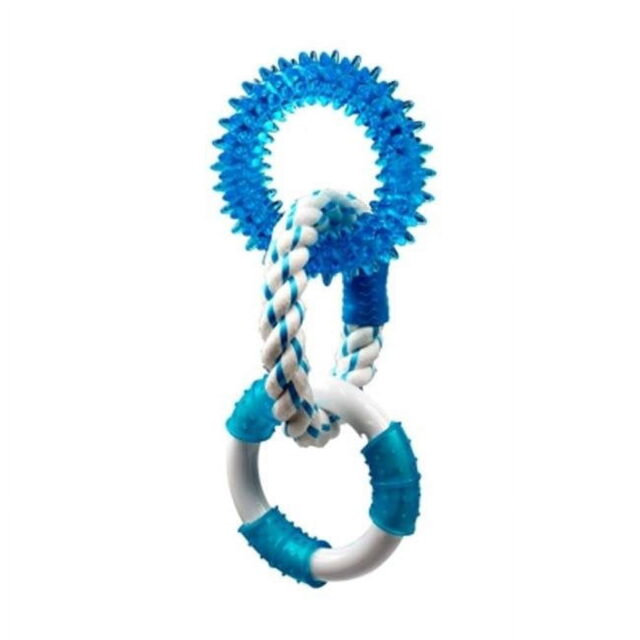 Multipet Canine Clean Blue/White Rope/Rubber Peppermint Rings Dog Toy 1 pk