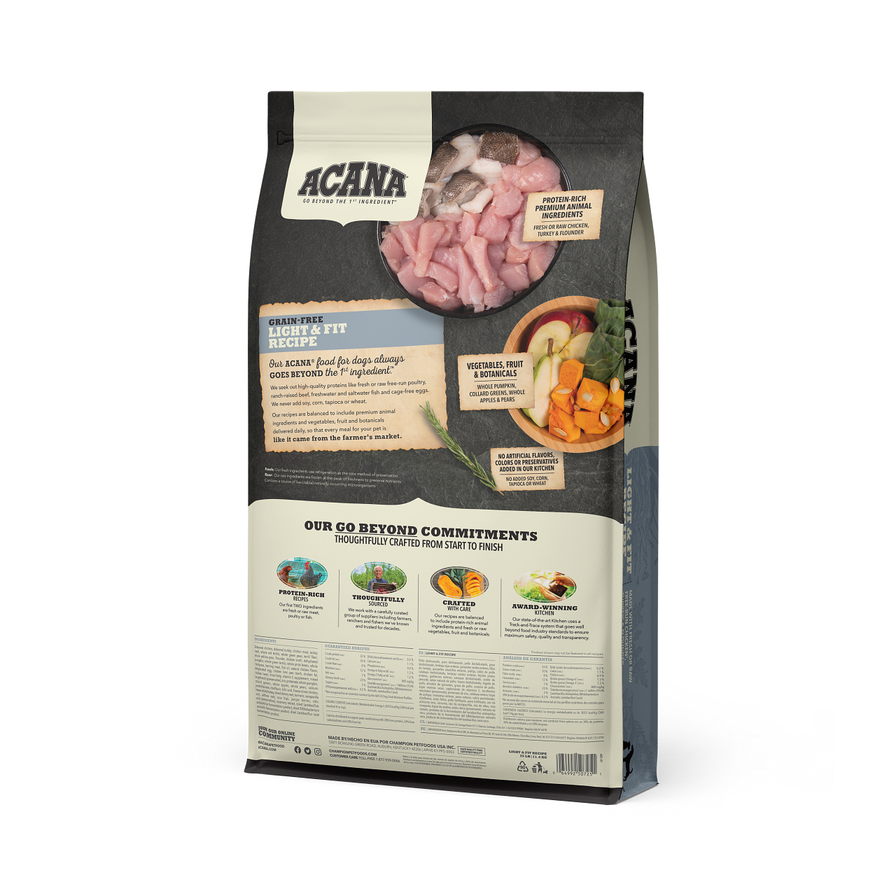Acana Heritage Light and Fit Formula Grain-Free Dry Dog Food - back of bag