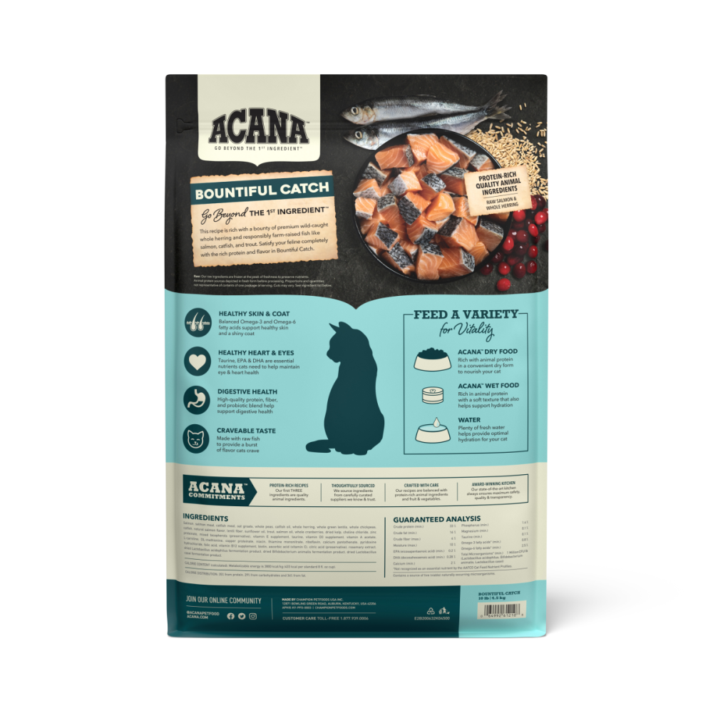 ACANA Bountiful Catch Dry Cat Food - back of bag
