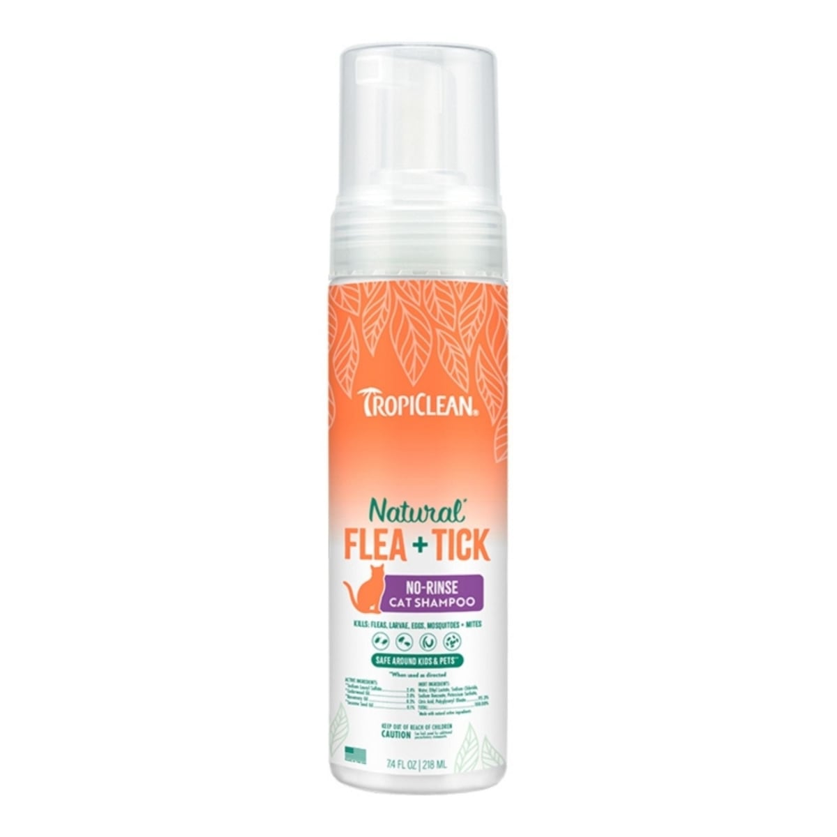 TropiClean Natural* Flea + Tick Waterless Shampoo for Cats, 7.4 oz.
