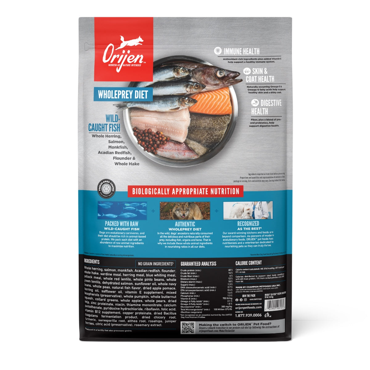 Orijen Six Fish Biologically Appropriate Fresh Fish & Sea Vegetables Dry Dog Food - back of bag