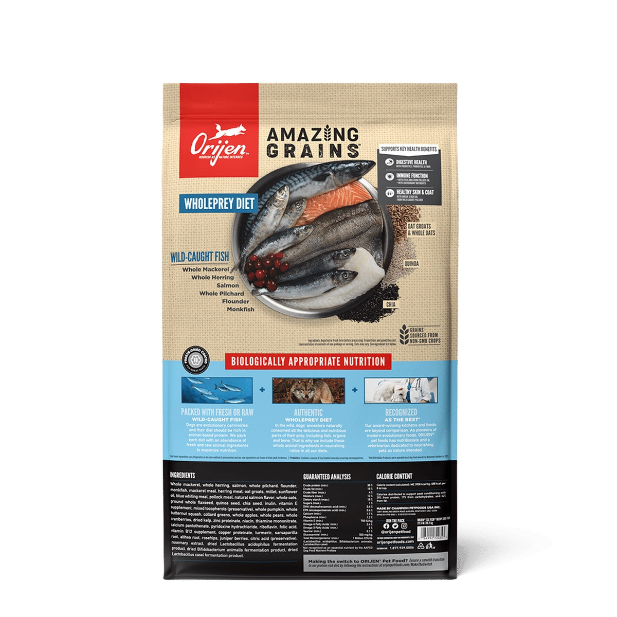 Orijen® Amazing Grains Six Fish Recipe Dry Dog Food - back of bag
