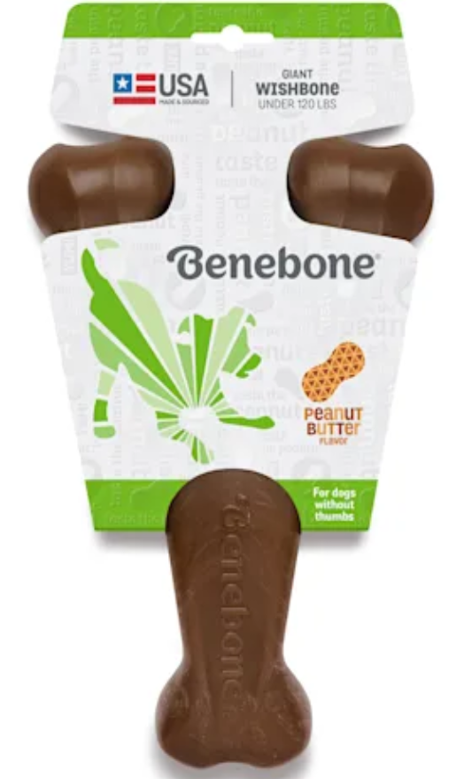Benebone Wishbone Durable Dog Chew Toy for Aggressive Chewers Real Peanut Made in USA Giant