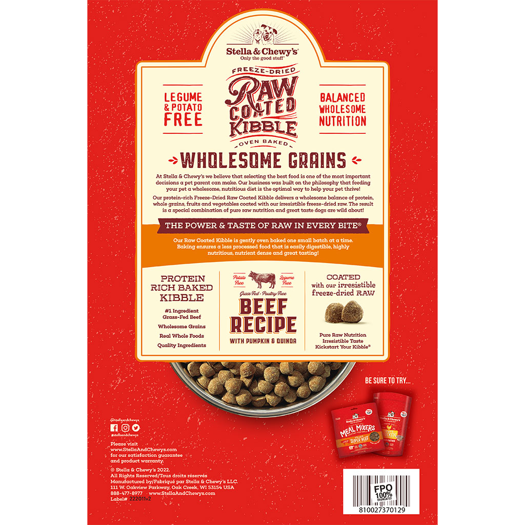 Stella & Chewy’s Raw Coated Kibble Wholesome Grains Beef Recipe Dry Dog Food